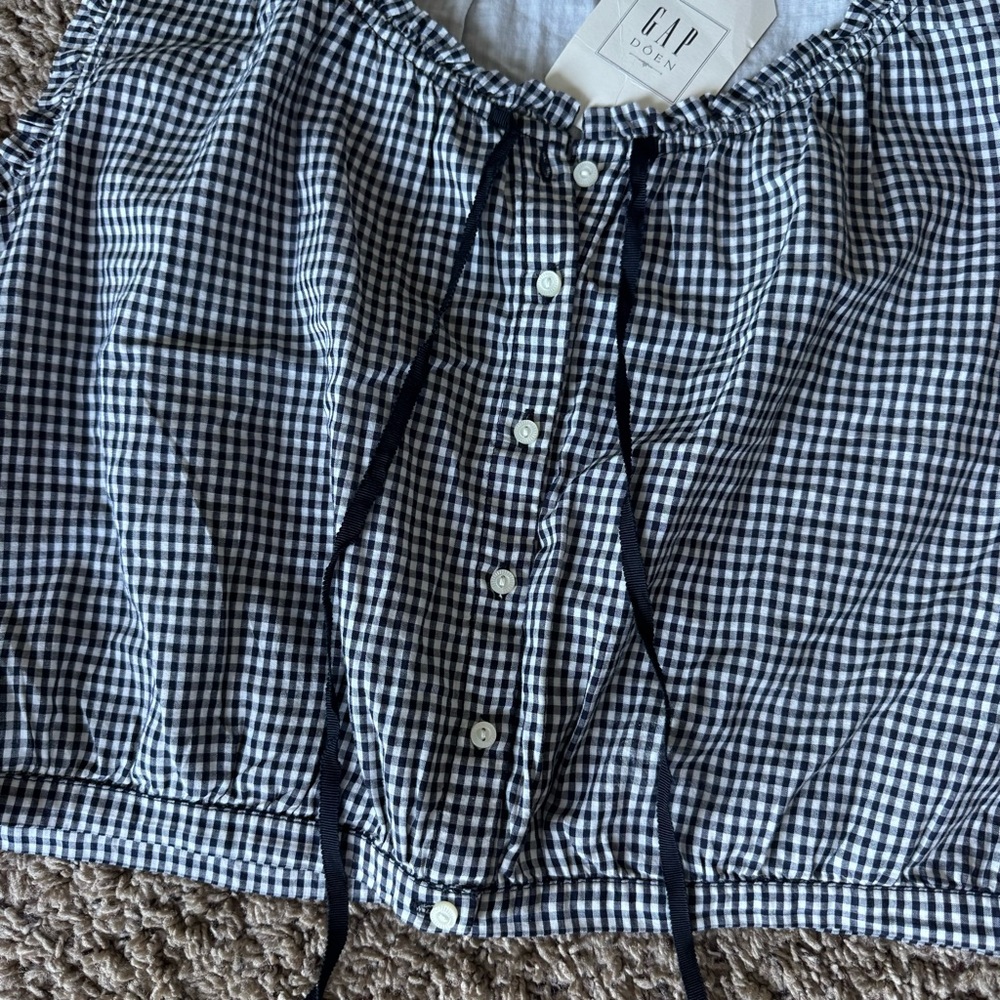 NWT GAP x DÔEN Navy Gingham Crop Tank Top, Large, RARE SOLD OUT collection - Picture 4 of 10